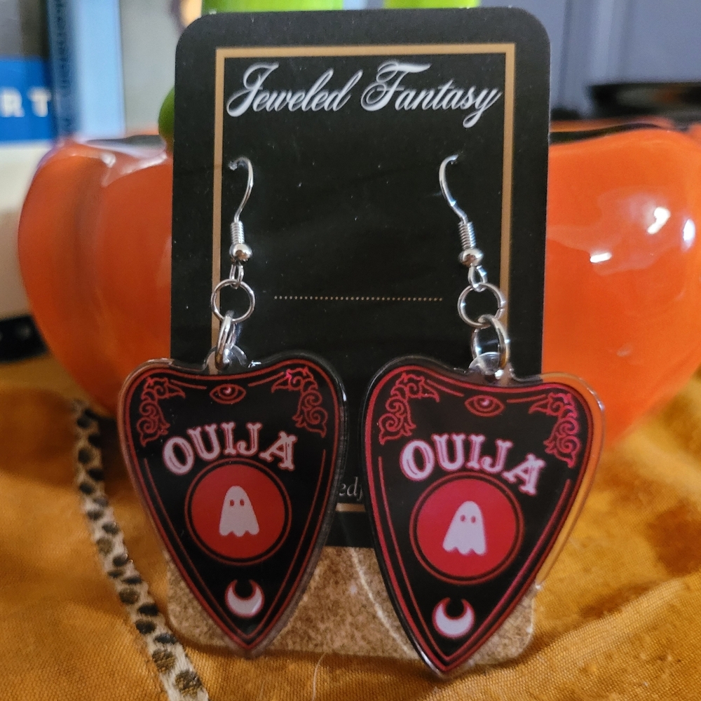 Ouija earrings, black and red